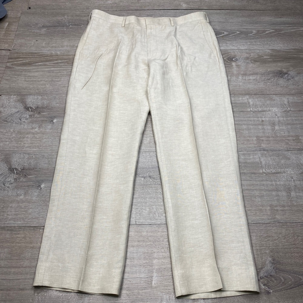 Cubavera Dress Pants Mens 36x30 Beige Linen Blend Pleated Tropical Summer Beach